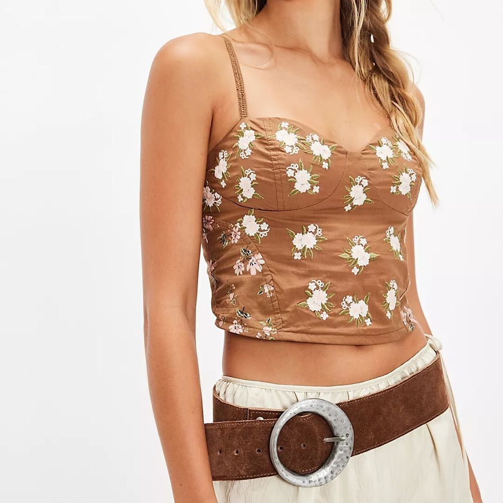 Free People Brown Floral Bustier Tank Top